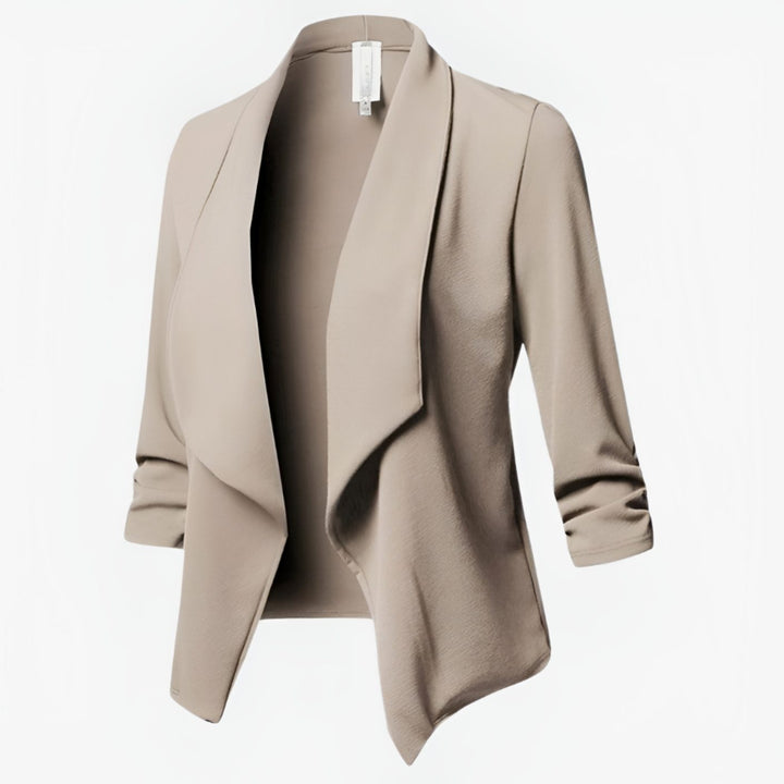 Women's Casual Open-Front 3/4 Sleeve Shawl Collar Office Blazer - Beige