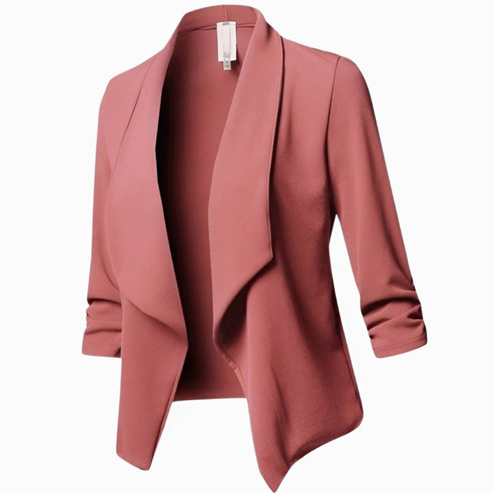 Women's Casual Open-Front 3/4 Sleeve Shawl Collar Office Blazer - Pink