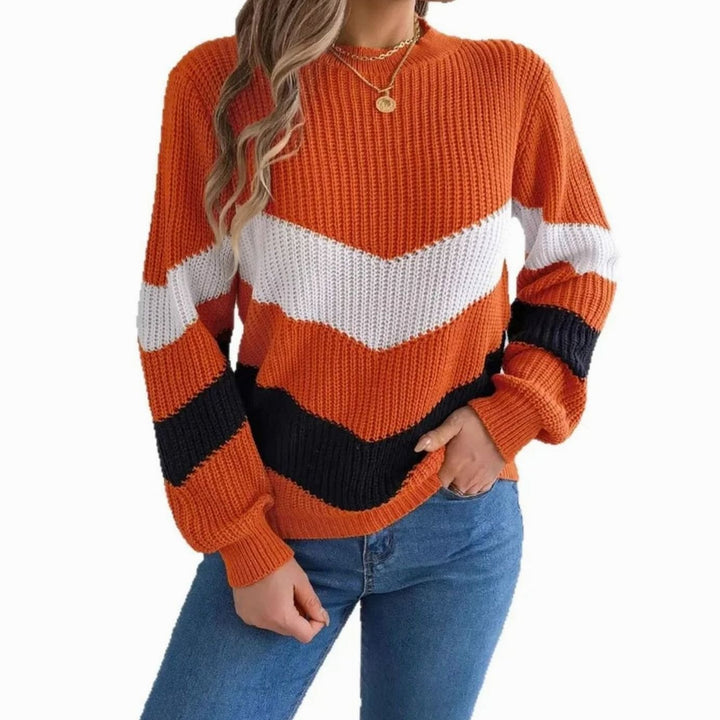 Women's Chevron Color Block Round-Neck Knit Sweater