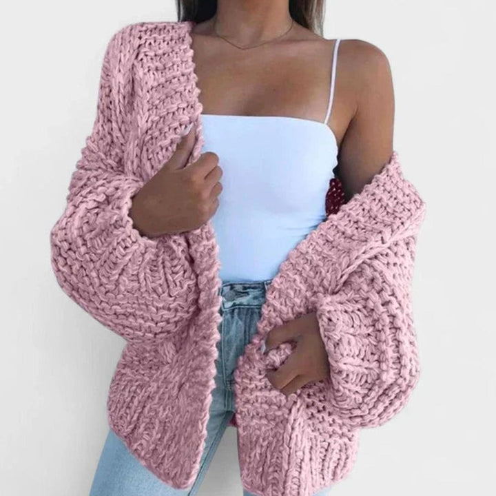Women's Chunky Knit Open-Front Oversized Cardigan - Pink