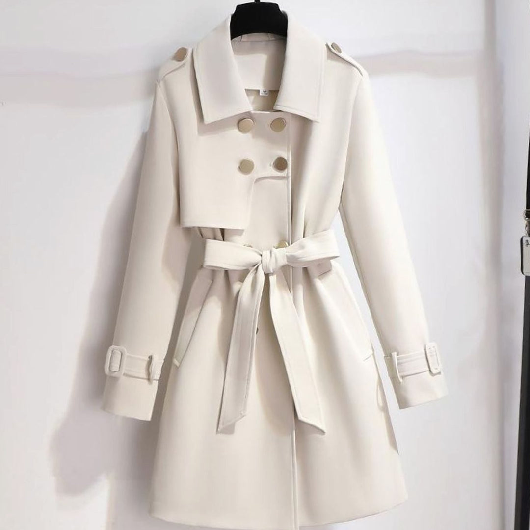 Women's Classic Double-Breasted Belted Lapel Trench Coat - White