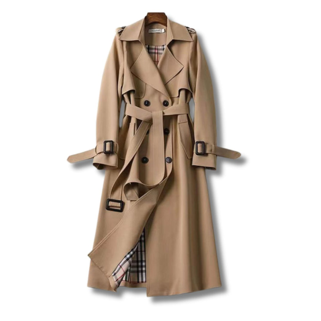 Women's Classic Double-Breasted Belted Trench Coat - Brown