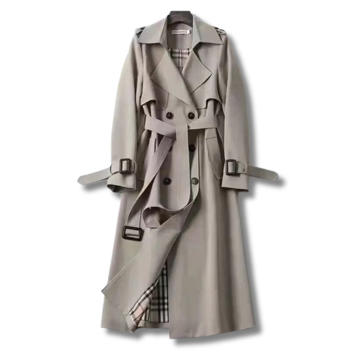 Women's Classic Double-Breasted Belted Trench Coat - Gray
