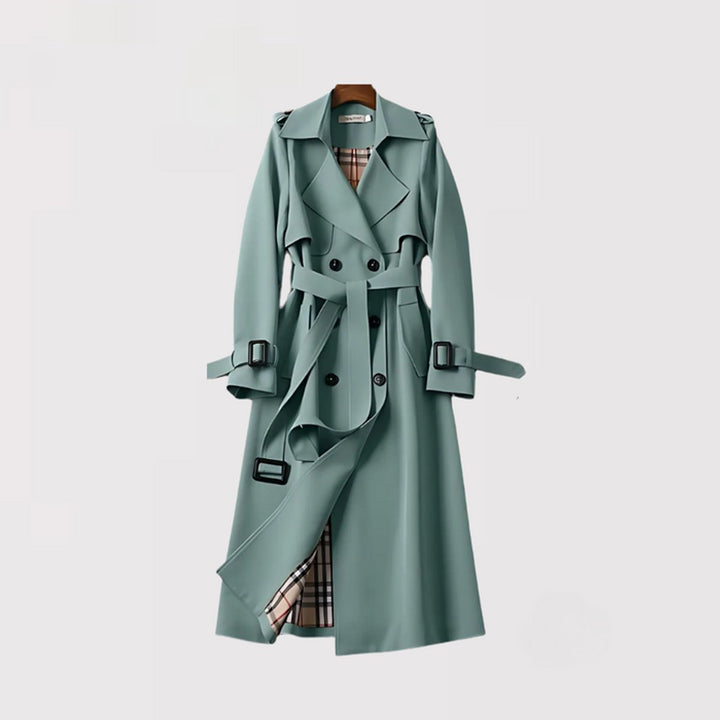 Women's Classic Double-Breasted Belted Trench Coat - Sage Green