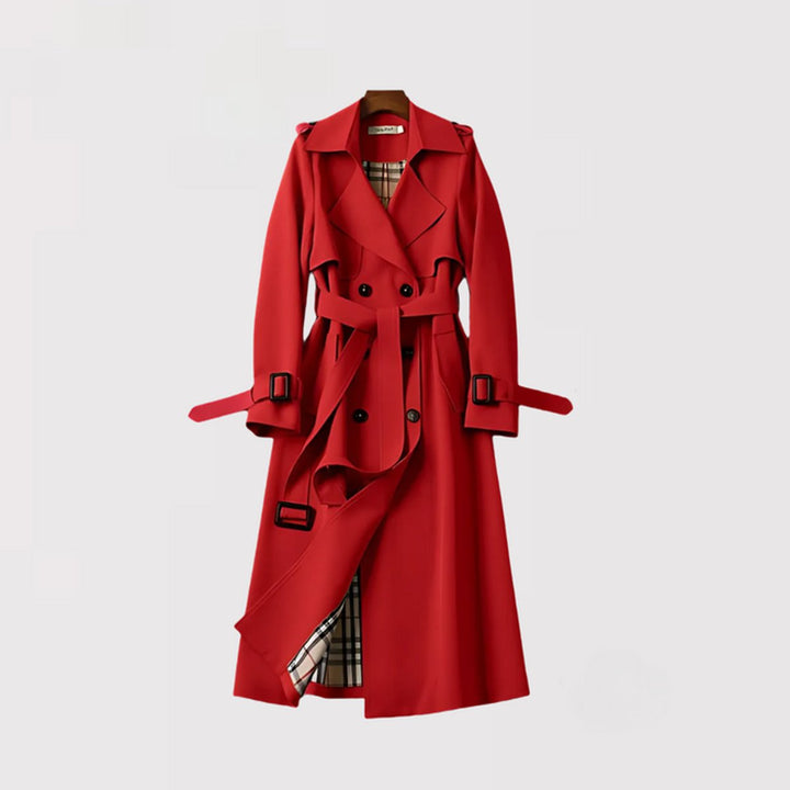 Women's Classic Double-Breasted Belted Trench Coat - Burgundy