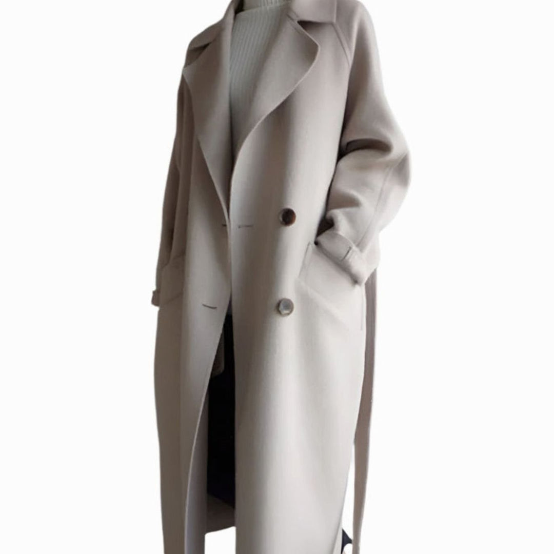 Women's Classic Lapel Double-Button Long Winter Coat - Beige
