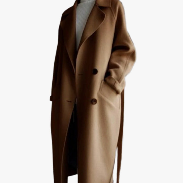 Women's Classic Lapel Double-Button Long Winter Coat - Brown