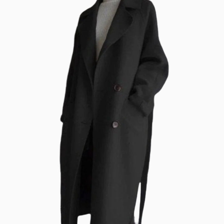 Women's Classic Lapel Double-Button Long Winter Coat - Black