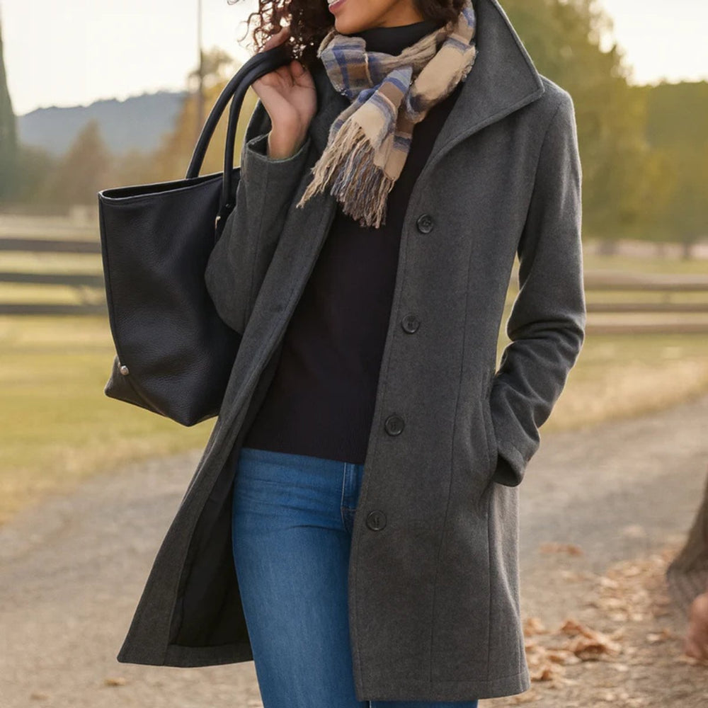 Women's Classic Mid-Length Button-Front Coat - Gray