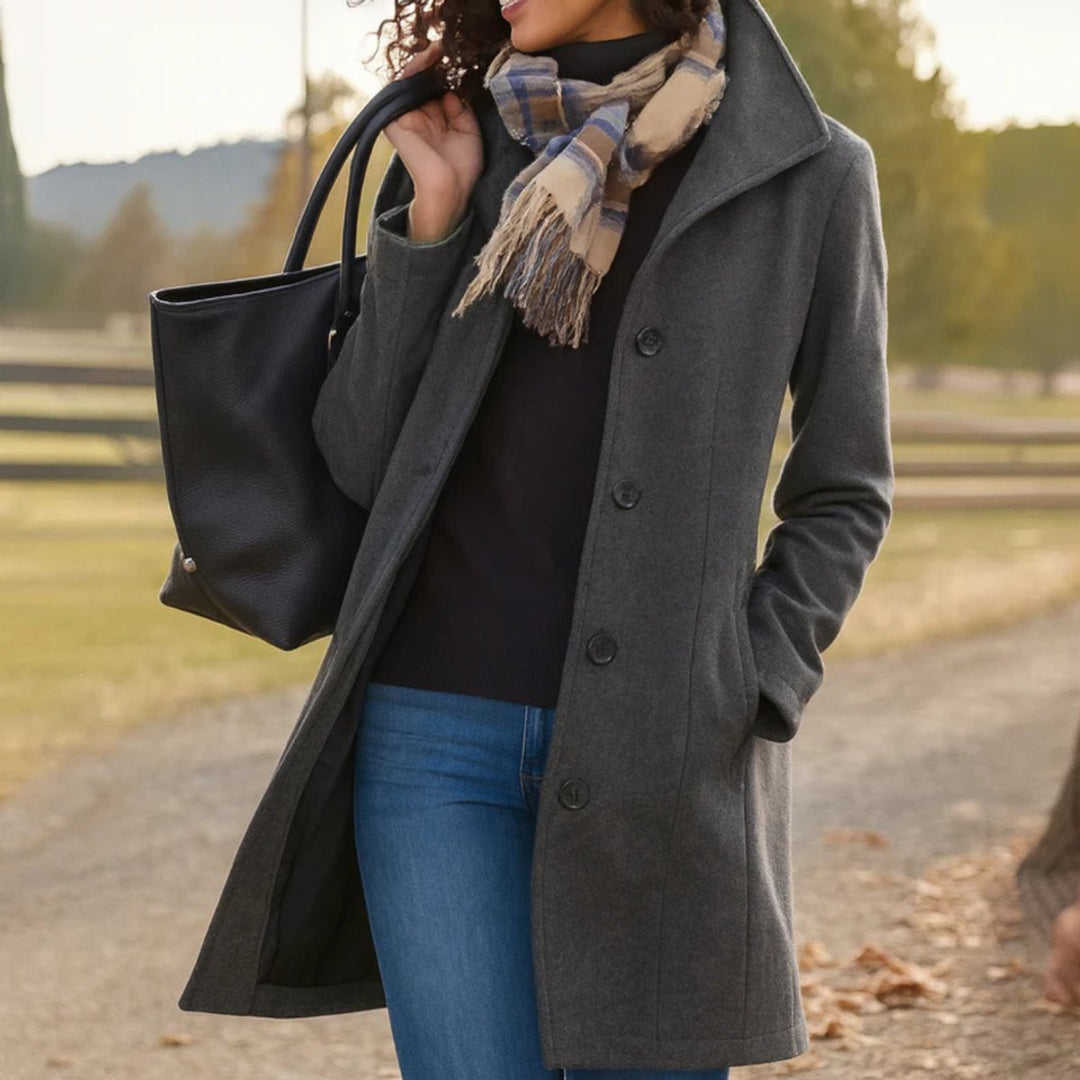 Women's Classic Mid-Length Button-Front Coat - Gray