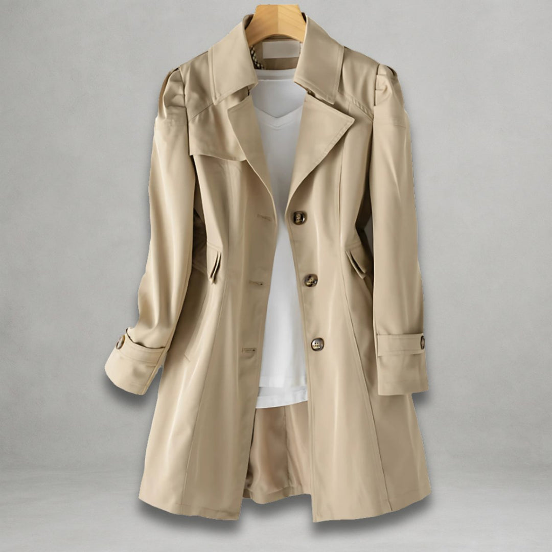 Women's Classic Single-Breasted Trench Coat Lapel Collar - Khaki