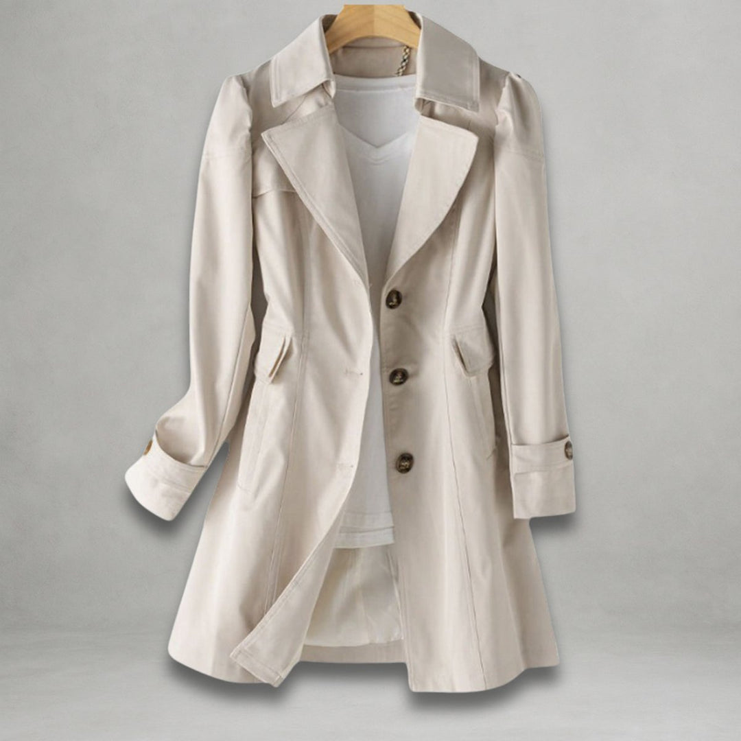 Women's Classic Single-Breasted Trench Coat Lapel Collar - Beige