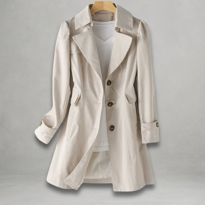 Women's Classic Single-Breasted Trench Coat Lapel Collar - Beige