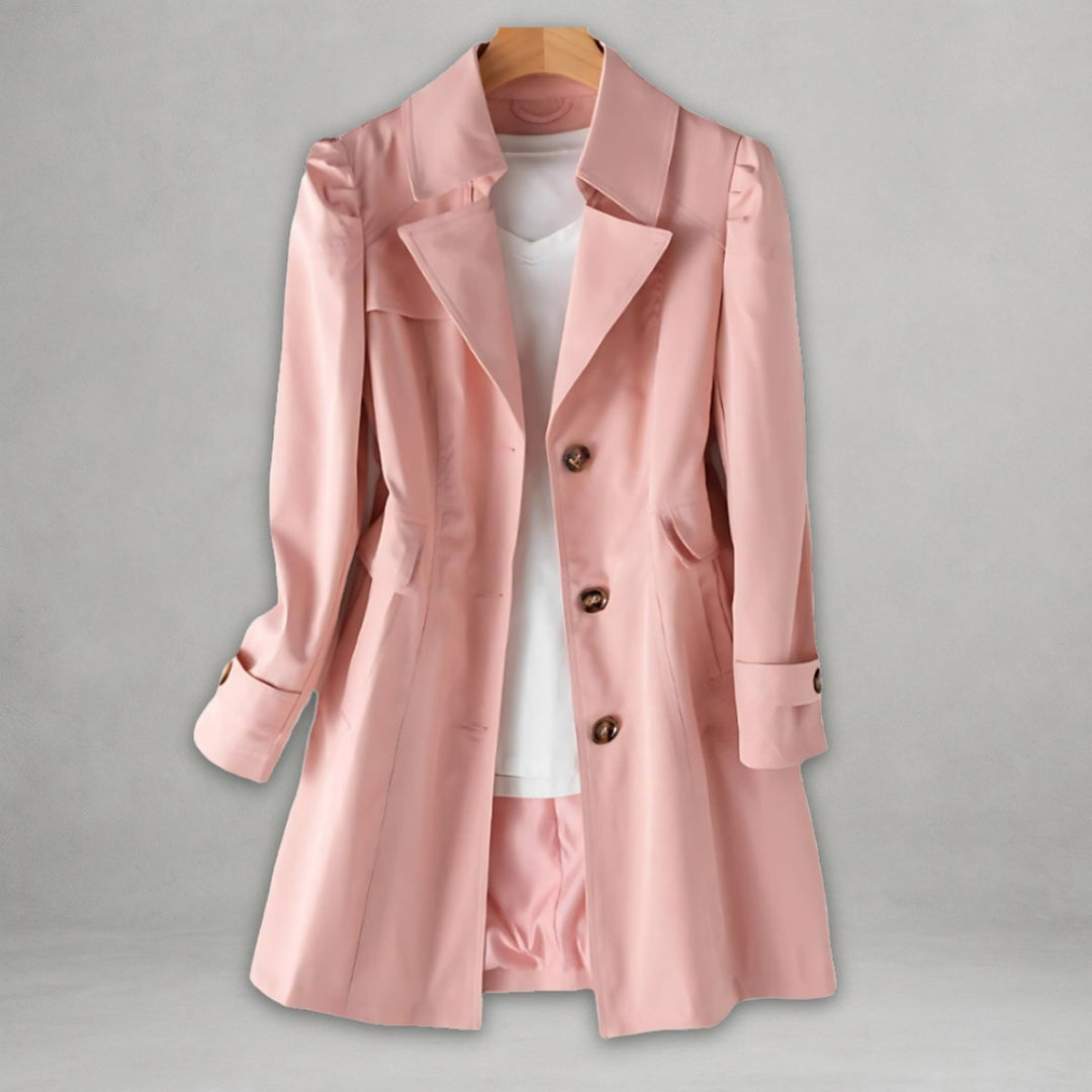 Women's Classic Single-Breasted Trench Coat Lapel Collar - Pink