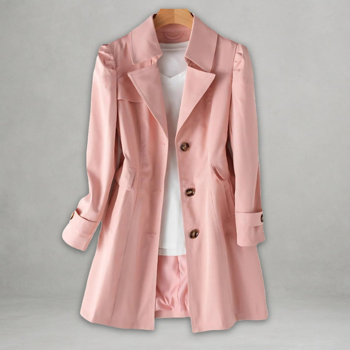 Women's Classic Single-Breasted Trench Coat Lapel Collar - Pink