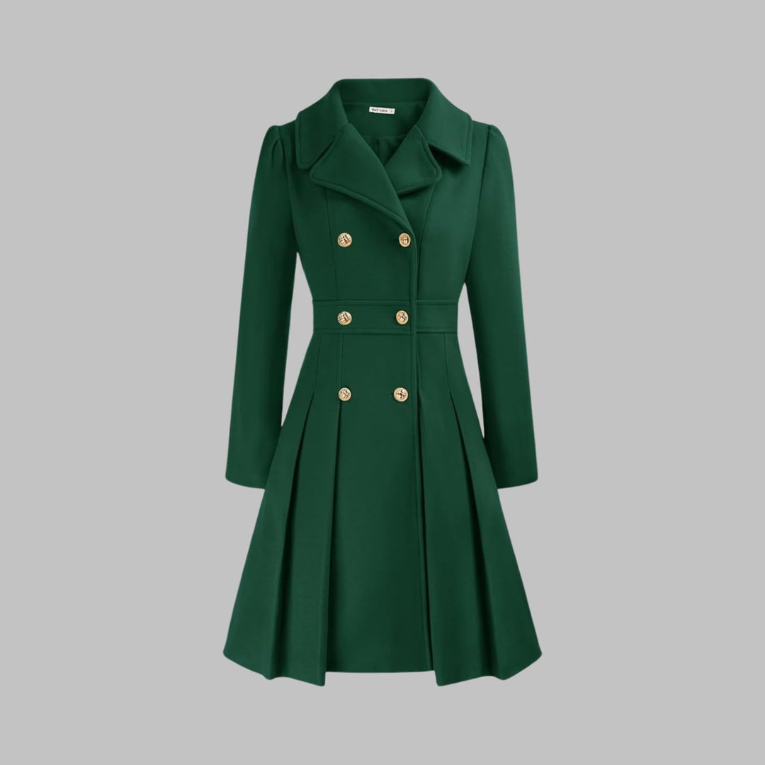 Women's Coat Double-Breasted Pleated A-Line Long Sleeve