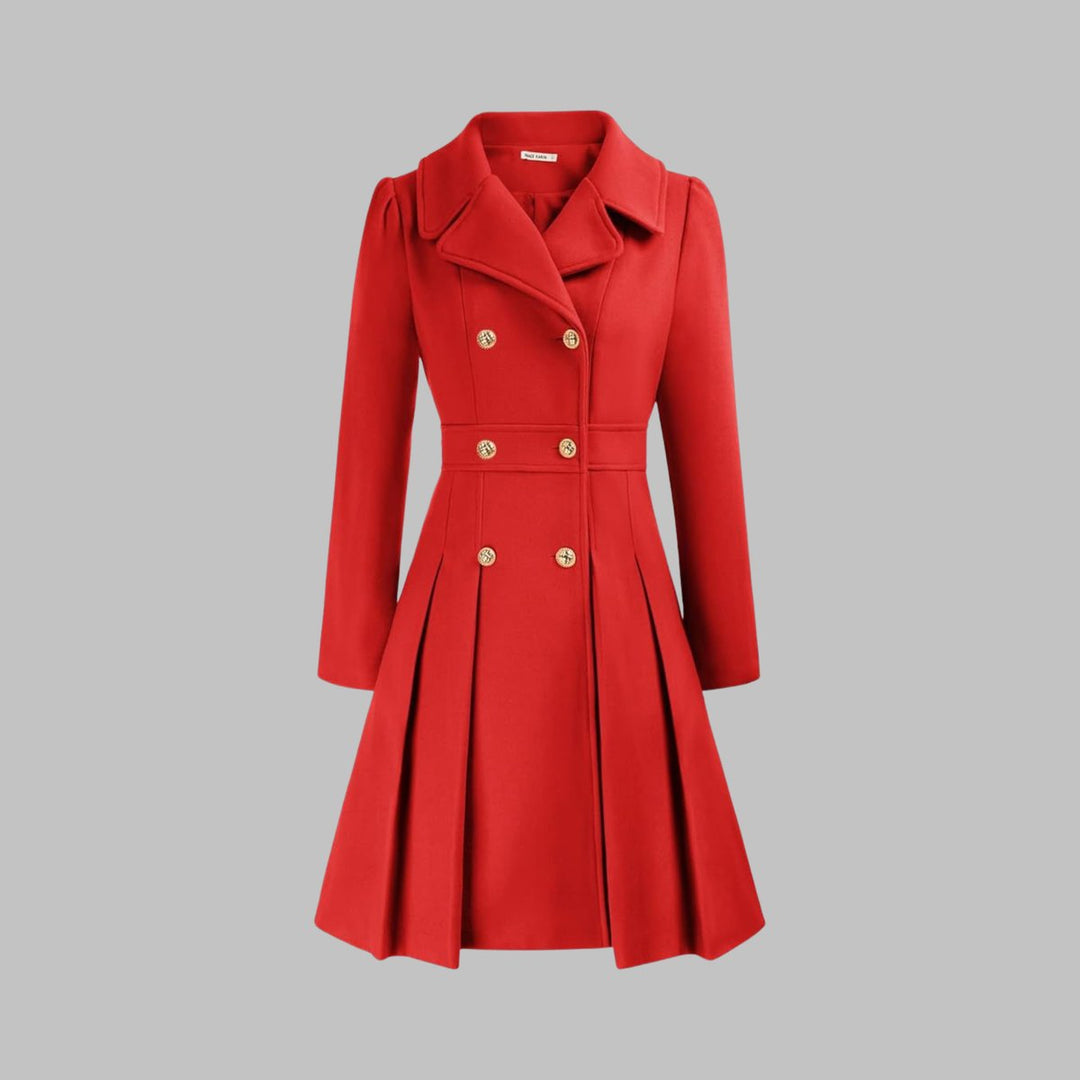 Women's Coat Double-Breasted Pleated A-Line Long Sleeve - Orange