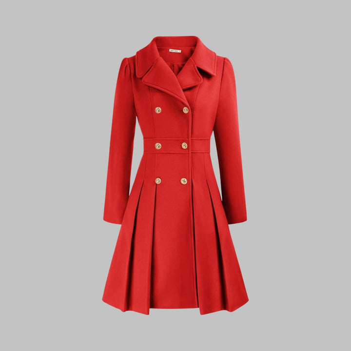 Women's Coat Double-Breasted Pleated A-Line Long Sleeve - Orange