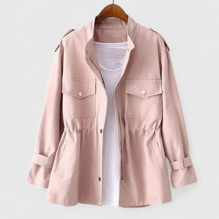 Women's Coat Drawstring-Waist Utility Jacket Zip-Up