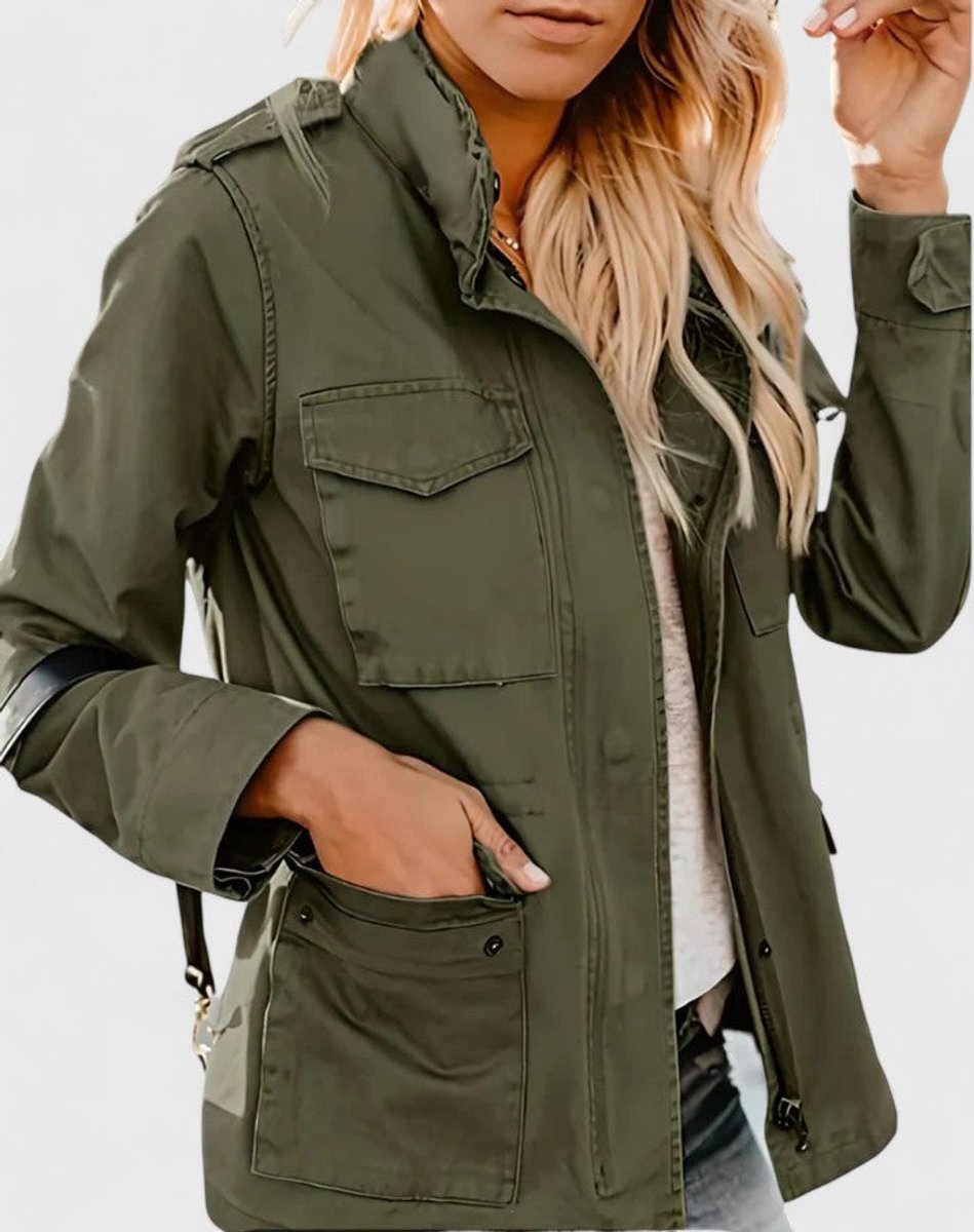 Women's Coat Utility Military Field Jacket Drawstring Waist