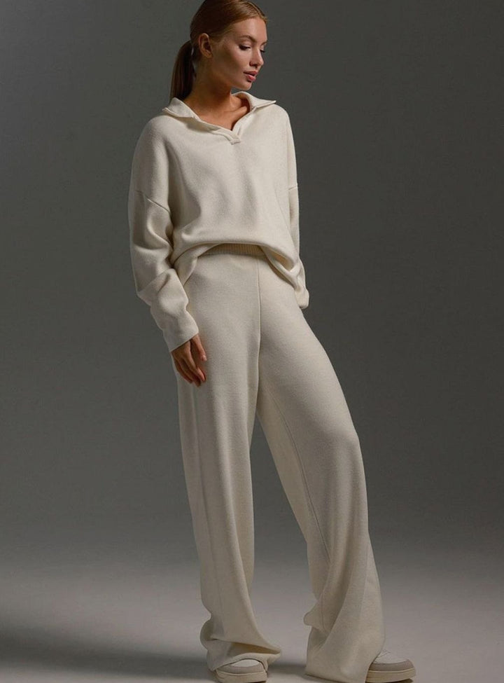 Women's Collared Wide-Leg Relaxed Fit Two-Piece Lounge Set