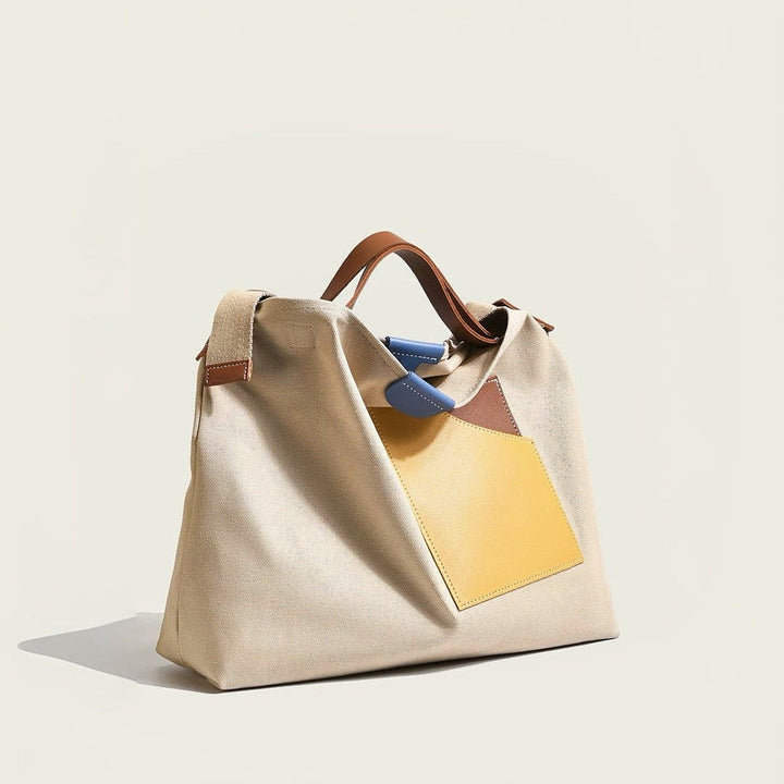 Women's Color Block Canvas Tote Bag Adjustable Strap Shoulder Bag