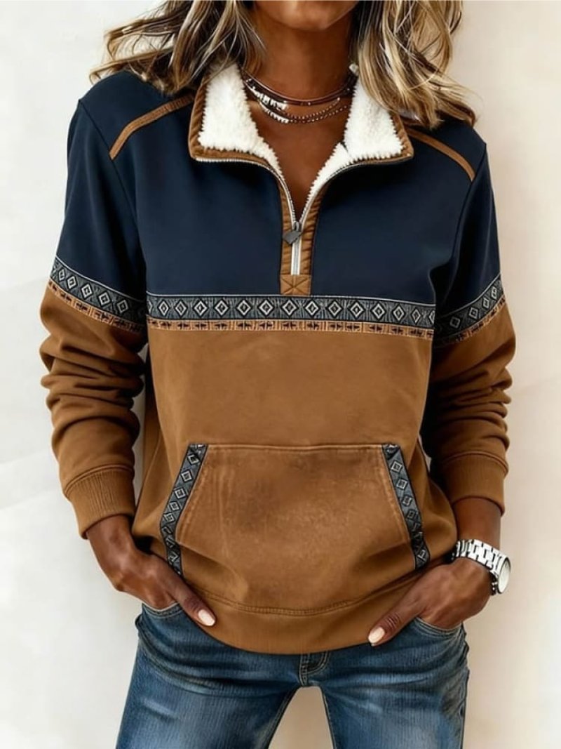 Women's Colorblock Quarter-Zip Sherpa-Collar Pullover Sweatshirt - Multi-colored