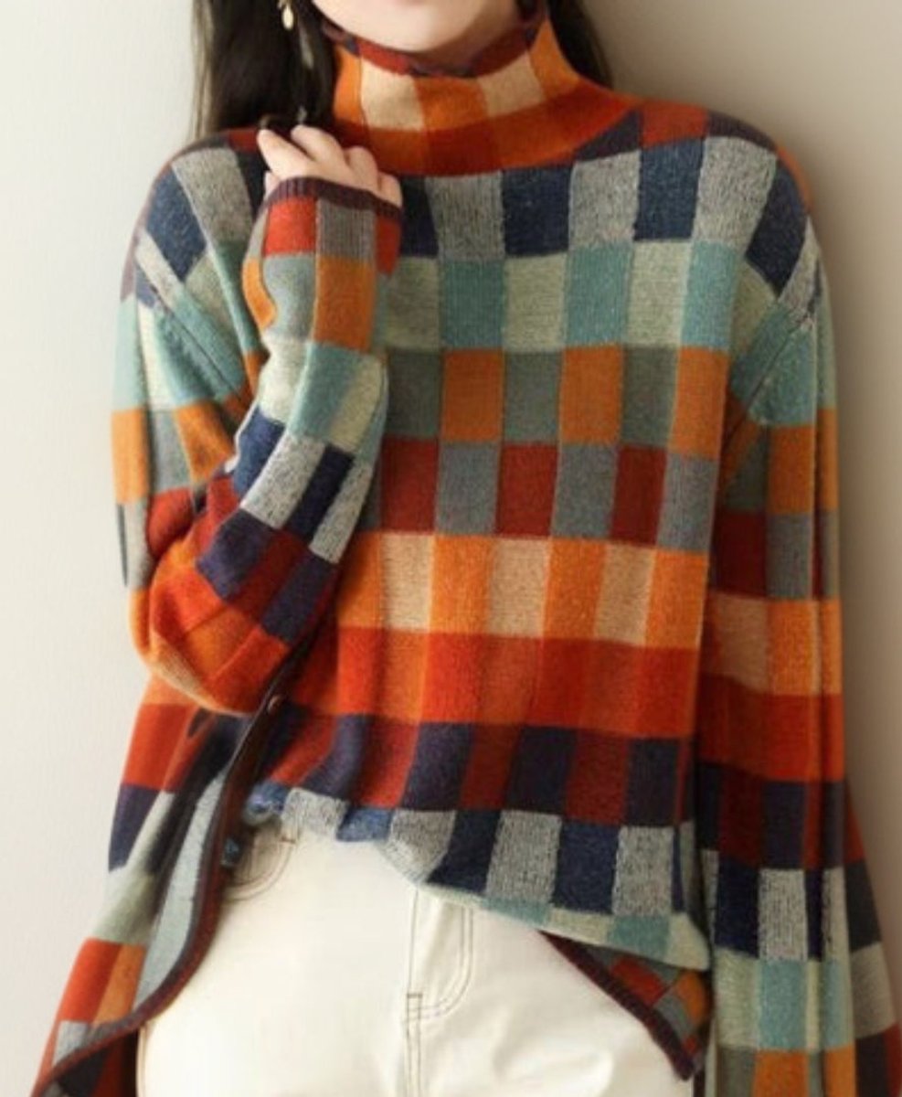 Women's Colorblock Turtleneck Pullover Knit Sweater
