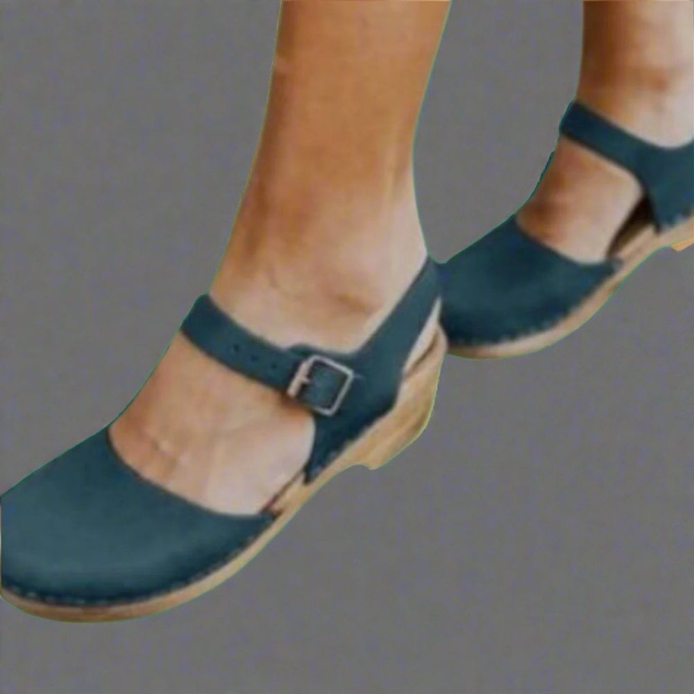 Women's Comfortable Sandals Leather Closed-Toe Ankle-Strap Platform Clogs - Blue