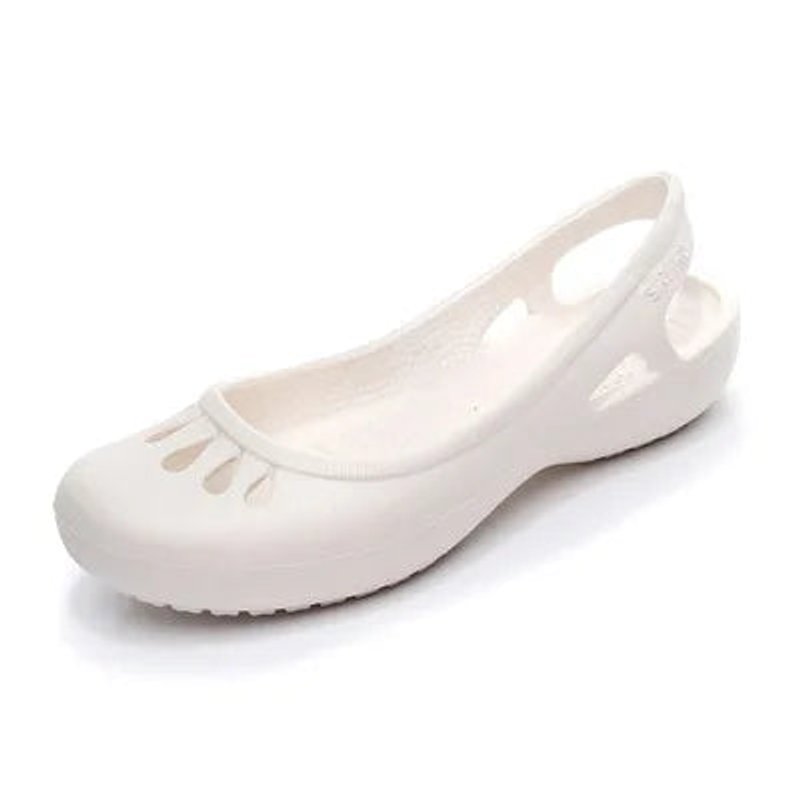 Women's Comfortable Sandals Waterproof Jelly Slingback Cut-Out Flats - White