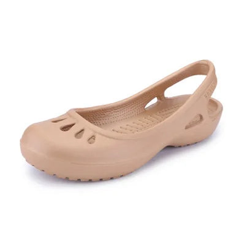 Women's Comfortable Sandals Waterproof Jelly Slingback Cut-Out Flats - Khaki