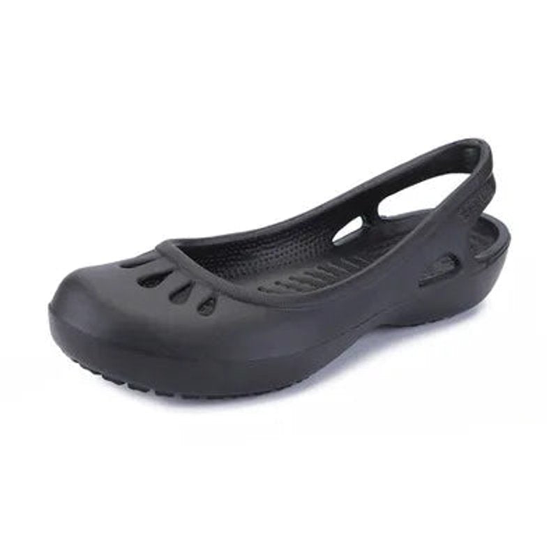 Women's Comfortable Sandals Waterproof Jelly Slingback Cut-Out Flats - Black