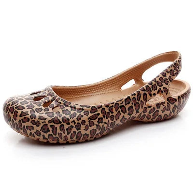 Women's Comfortable Sandals Waterproof Jelly Slingback Cut-Out Flats - Leopard