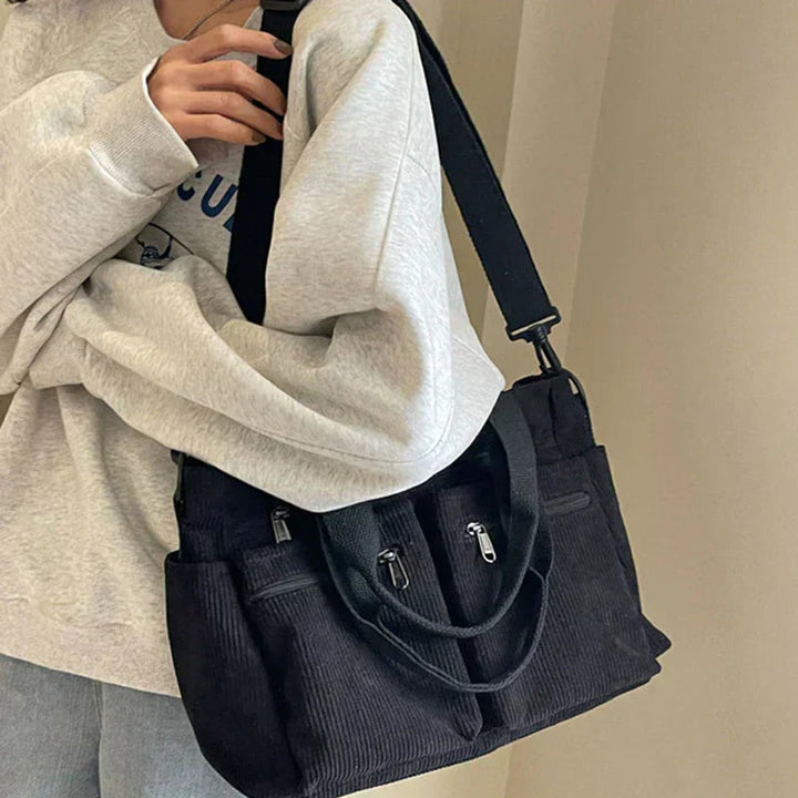 Women's Corduroy Multi-Pocket Crossbody Tote Bag