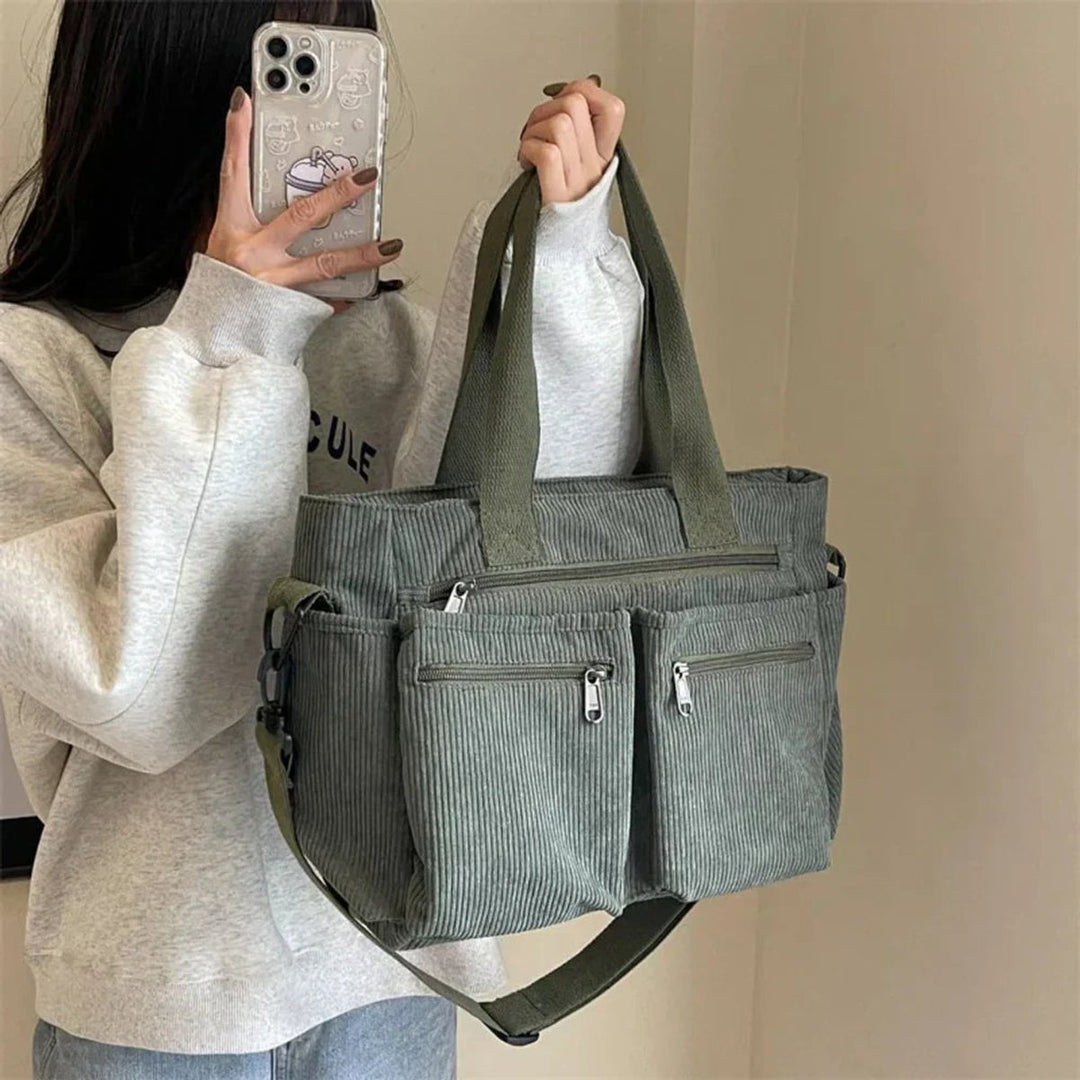 Women's Corduroy Multi-Pocket Crossbody Tote Bag