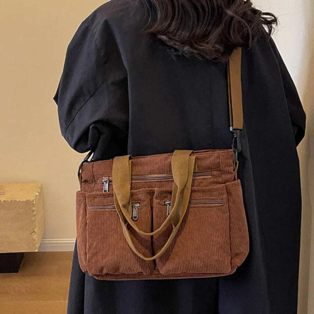 Women's Corduroy Multi-Pocket Crossbody Tote Bag