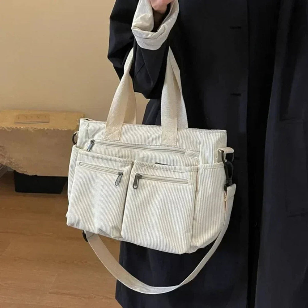 Women's Corduroy Multi-Pocket Crossbody Tote Bag