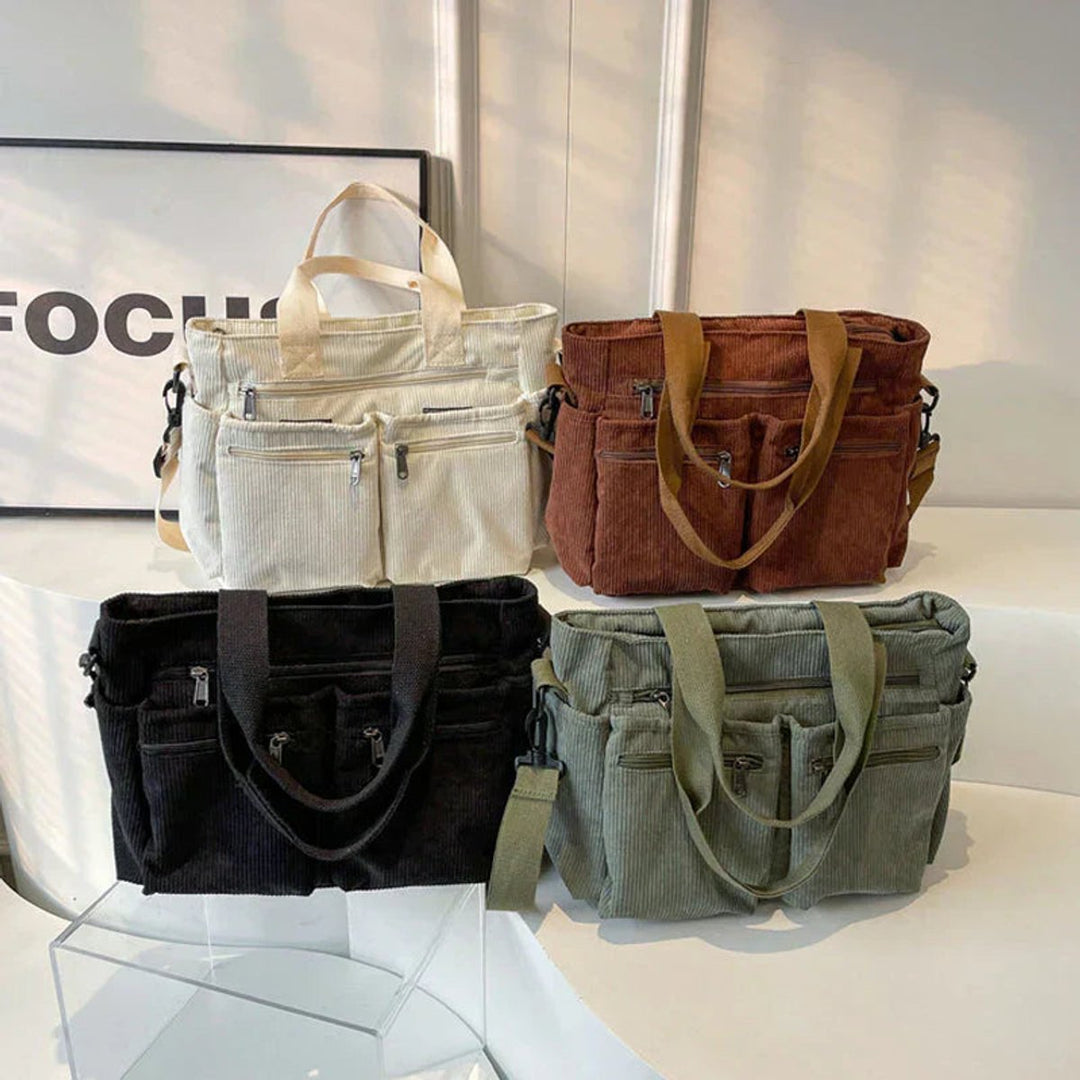 Women's Corduroy Multi-Pocket Crossbody Tote Bag