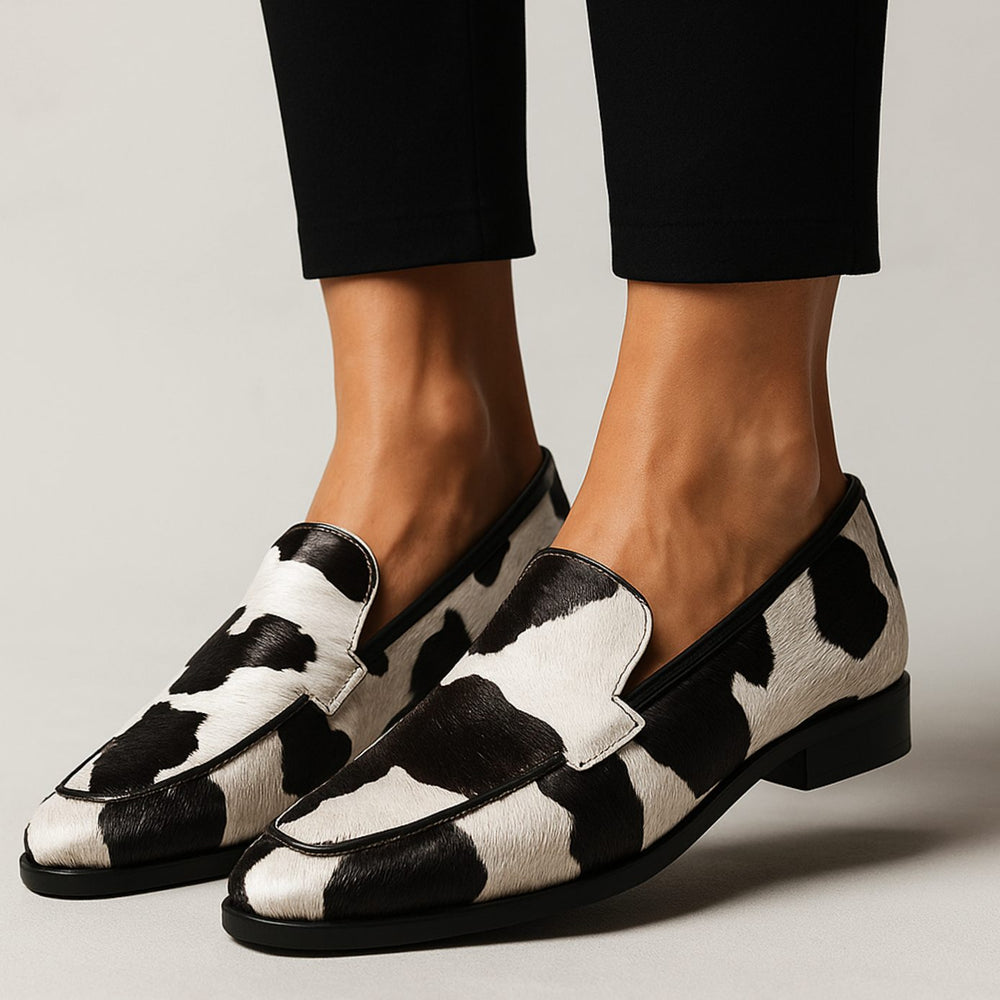 Women's Cow-Print Slip-On Pointed-Toe Modern Loafers