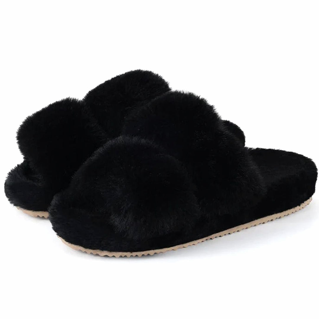 Women's Cozy Faux Fur Slip-On Slide Slippers - Black