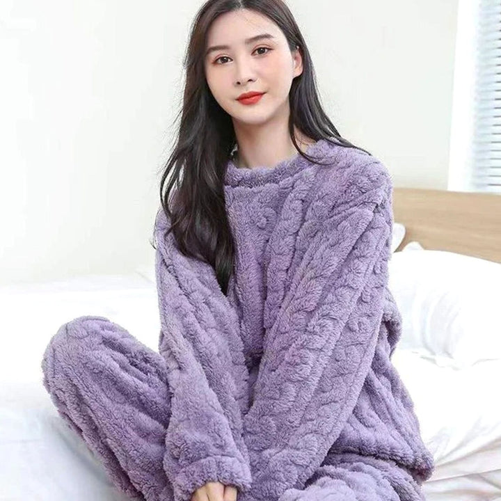 Women's Cozy Fleece Relaxed-Fit Winter Loungewear Set - Purple