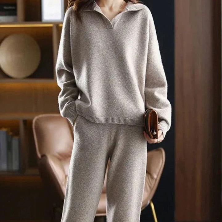 Women's Cozy Knit Two-Piece Lounge Outfit Set - Khaki