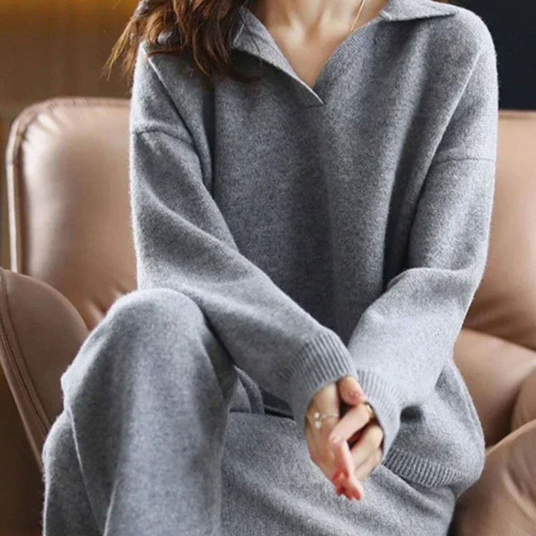 Women's Cozy Knit Two-Piece Lounge Outfit Set - Gray