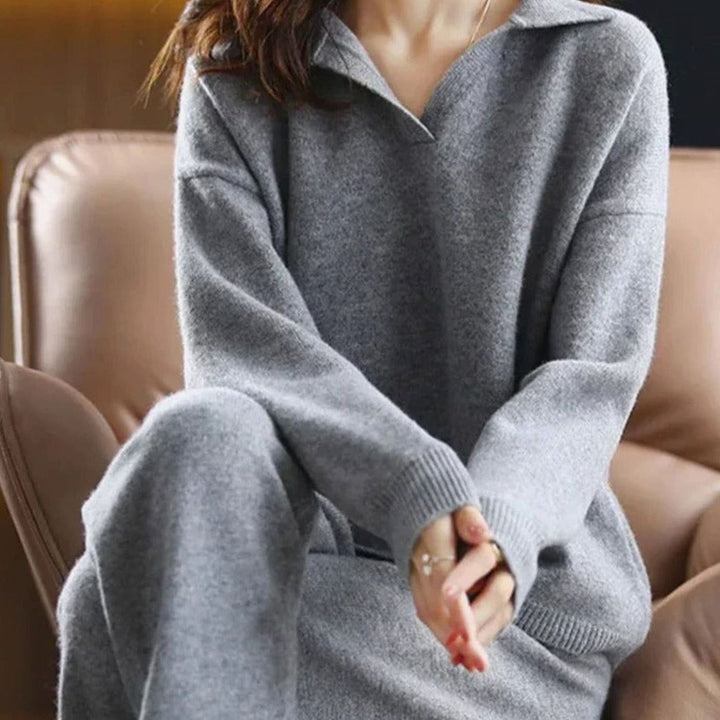 Women's Cozy Knit Two-Piece Lounge Outfit Set - Gray