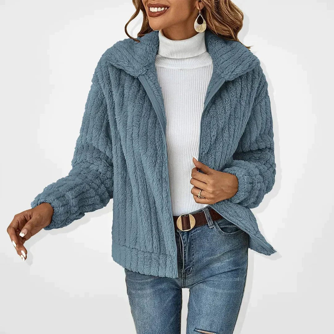 Women's Cozy Plush Zip-Up Quilted Jacket Women Fleece Coat - Blue
