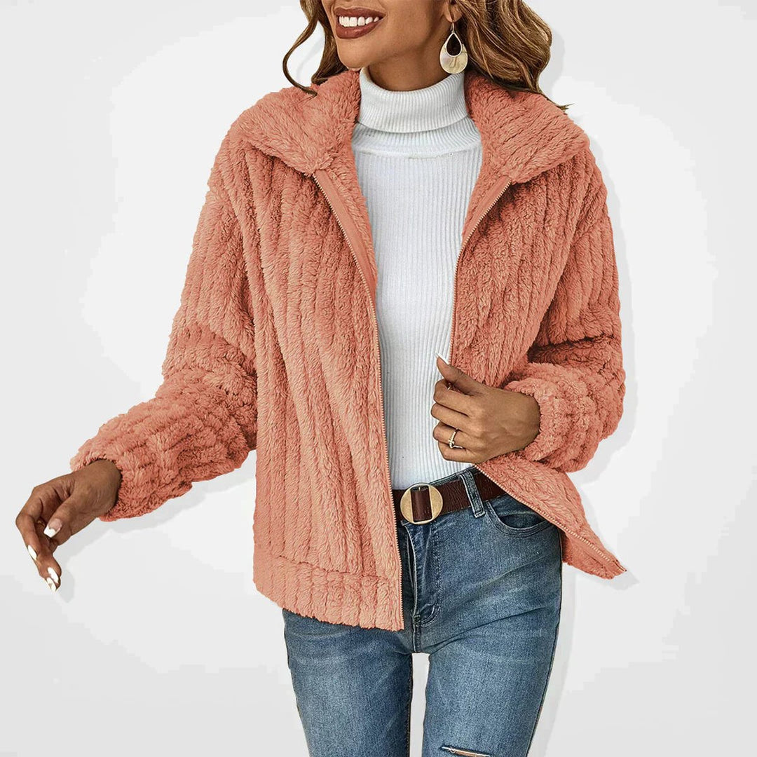 Women's Cozy Plush Zip-Up Quilted Jacket Women Fleece Coat - Rose