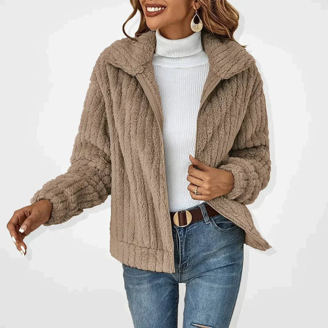 Women's Cozy Plush Zip-Up Quilted Jacket Women Fleece Coat - Khaki