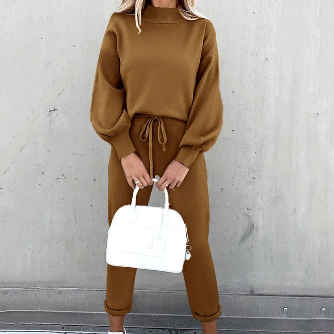 Women's Cozy Two-Piece Tracksuit Outfit Relaxed-Fit Jogger Set - Coffee