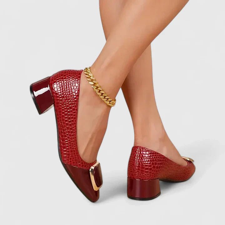 Women's Croc-Embossed Block-Heel Square-Toe Loafers - Bordeaux