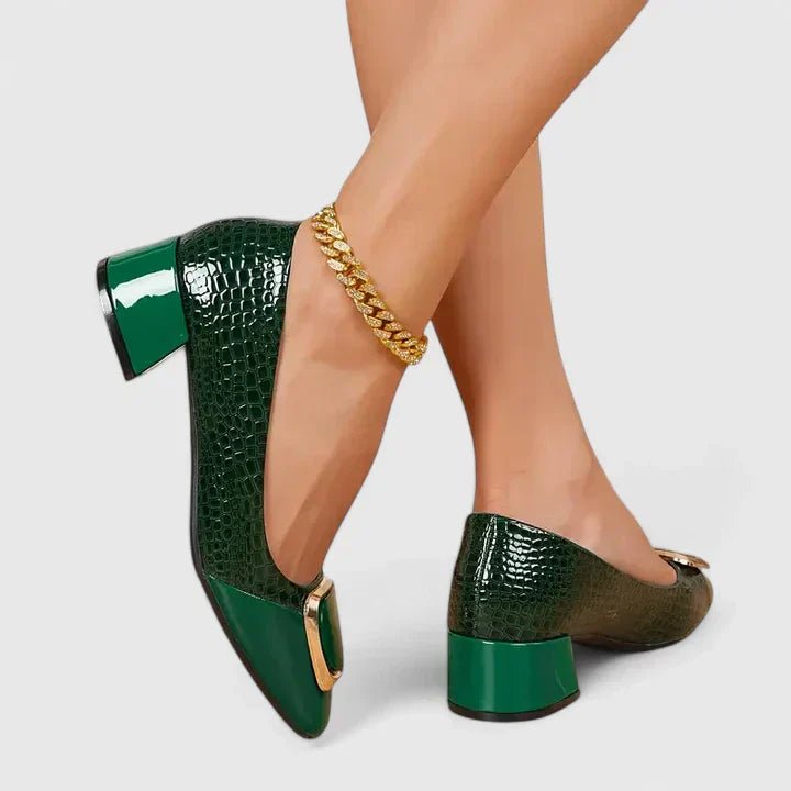 Women's Croc-Embossed Block-Heel Square-Toe Loafers - Green